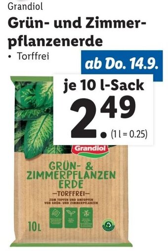Lidl Grandiol Grün- und Zimmer- pflanzenerde je 10 l-Sack Angebot