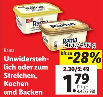 Lidl Rama Unwidersteh- lich oder zum Streichen, Kochen und Backen Angebot