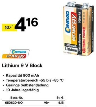 Conrad Lithium 9 V Block Angebot