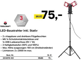 Conrad TOOLCRAFT LED-Baustrahler inkl. Stativ Angebot