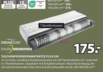 JYSK TASCHENFEDERKERNMATRATZE PLUS $30 Angebot