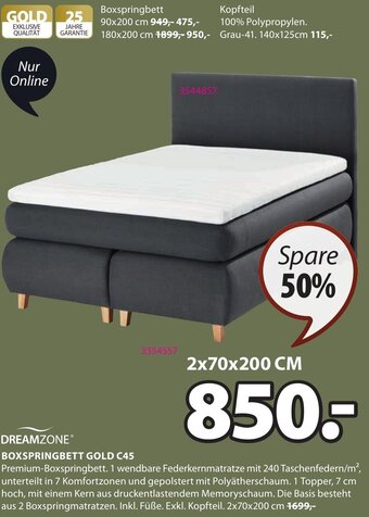JYSK BOXSPRINGBETT GOLD C45 2x70x200 cm Angebot