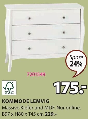 JYSK KOMMODE LEMVIG  B97 x H80 x T45 cm Angebot