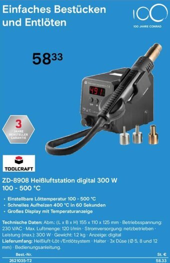 Conrad ZD-8908 Heißluftstation digital 300 W Angebot