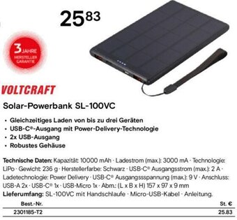 Conrad VOLTCRAFT Solar-Powerbank SL-100VC Angebot