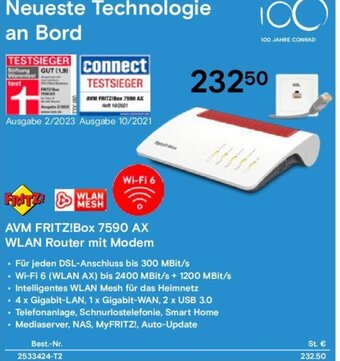 Conrad FRITZ!WLAN AVM FRITZ!Box 7590 AX WLAN Router mit Modem Angebot