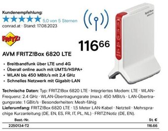 Conrad AVM FRITZ!Box 6820 LTE Angebot