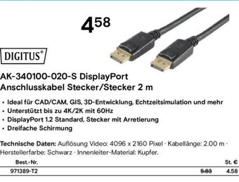 Conrad AK-340100-020-S DisplayPort Anschlusskabel Stecker/Stecker 2 m Angebot
