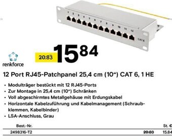 Conrad 12 Port RJ45-Patchpanel 25,4 cm (10") CAT 6, 1 HE Angebot