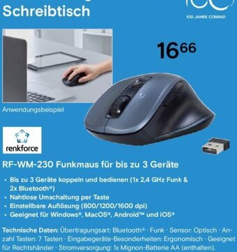 Conrad RF-WM-230 Funkmaus für bis zu 3 Geräte Angebot