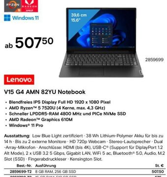 Conrad Lenovo V15 G4 AMN 82YU Notebook Angebot