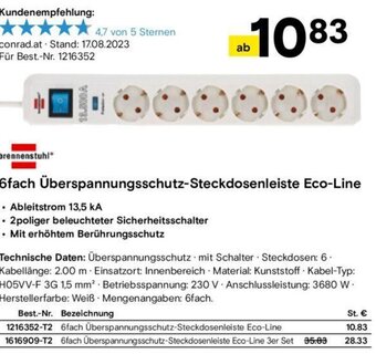 Conrad 6fach Überspannungsschutz-Steckdosenleiste Eco-Line Angebot