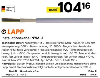 Conrad LAPP Installationskabel NYM-J Angebot