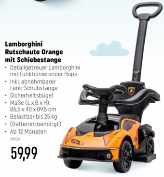 Smyths Toys Lamborghini Rutschauto Orange mit Schiebestange Angebot