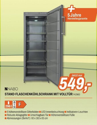 ETech NABO STAND-FLASCHENKÜHLSCHRANK MIT VOLLTÜR FK2960 Angebot
