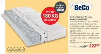 Matratzen Concord BeCo Taschenfederkern-Matratze Active Strong H3|H4 90 x 200 cm Angebot