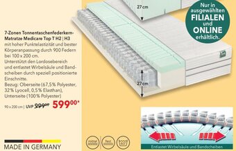 Matratzen Concord 7-Zonen Tonnentaschenfederkern-Matratze Medicare Top T H2 | H3 90 x 200 cm Angebot