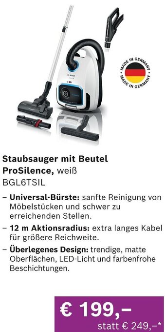 Bosch Professional Staubsauger mit Beutel ProSilence, weiß BGL6TSIL Angebot