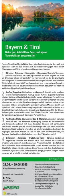Bacher Reisen Bayern & Tirol Angebot
