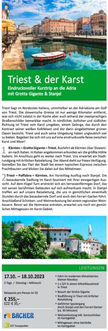 Bacher Reisen Triest & der Karst Angebot