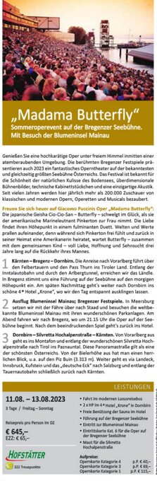 Bacher Reisen ,,Madama Butterfly" Angebot