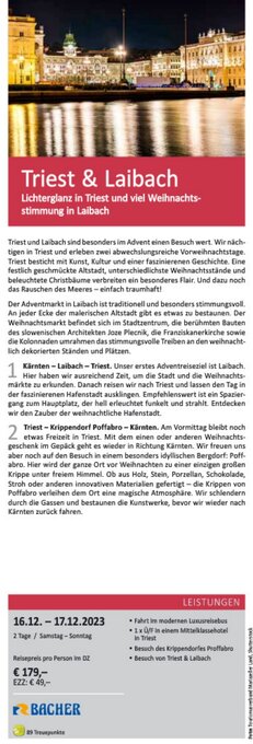 Bacher Reisen Triest & Laibach Angebot