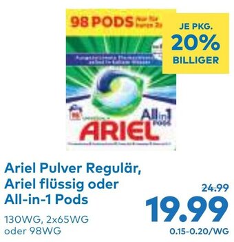 T&G Ariel Pulver Regulär, Ariel flüssig oder All-in-1 Pods 130WG, 2x65WG oder 98WG Angebot