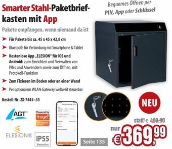 Pearl Smarter Stahl-Paketbrief-kasten mit App Angebot