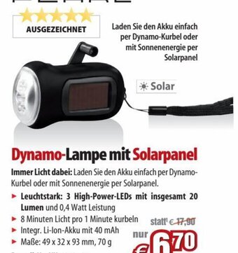 Pearl Dynamo-Lampe mit Solarpanel Angebot