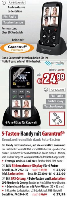 Pearl 5-Tasten-Handy mit Garantruf Angebot