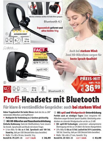 Pearl Profi-Headsets mit Bluetooth Angebot