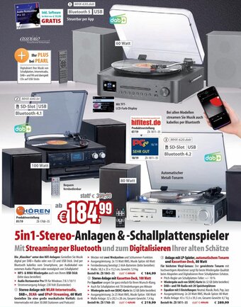 Pearl 5in1-Stereo-Anlagen & -Schallplattenspieler Angebot