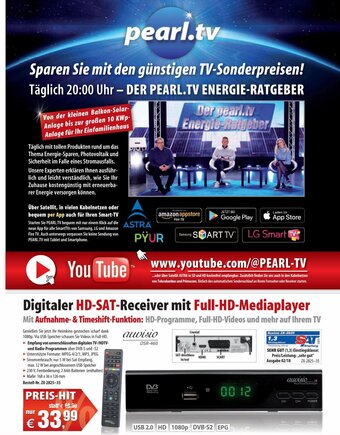 Pearl Digitaler HD-SAT-Receiver mit Full-HD-Mediaplayer Angebot