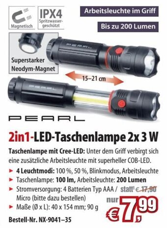 Pearl 2in1-LED-Taschenlampe 2x 3 W Angebot