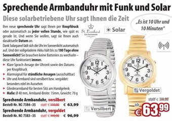 Pearl Sprechende Armbanduhr mit Funk und Solar Angebot