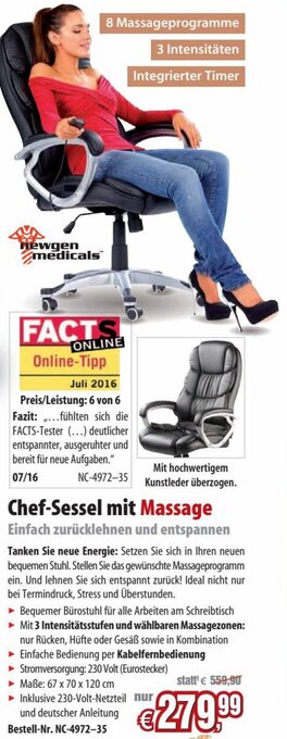 Pearl Chef-Sessel mit Massage Angebot