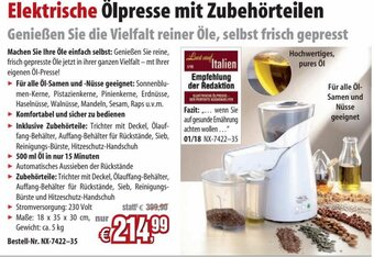 Pearl Elektrische Ölpresse mit Zubehörteilen Angebot