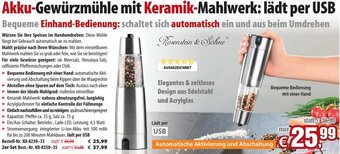 Pearl Akku-Gewürzmühle mit Keramik-Mahlwerk: lädt per USB Angebot