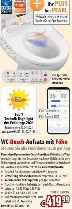 Pearl WCWC-Dusch-Aufsatz mit Föhn Angebot