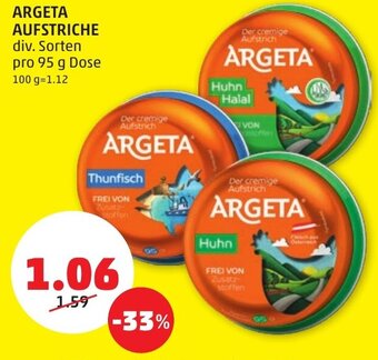 PENNY ARGETA AUFSTRICHE div. Sorten pro 95 g Dose Angebot