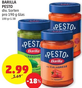PENNY BARILLA PESTO div. Sorten pro 190 g Glas Angebot