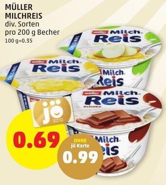 PENNY MÜLLER MILCHREIS div. Sorten pro 200 g Becher Angebot