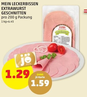 PENNY MEIN LECKERBISSEN EXTRAWURST GESCHNITTEN pro 200 g Packung Angebot