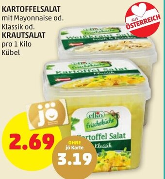 PENNY KARTOFFELSALAT mit Mayonnaise od. Klassik od. KRAUTSALAT pro 1 Kilo Kübel Angebot