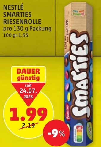 PENNY NESTLÉ SMARTIES RIESENROLLE pro 130 g Packung Angebot