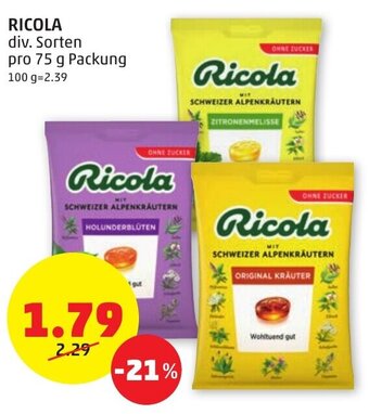 PENNY RICOLA div. Sorten pro 75 g Packung Angebot