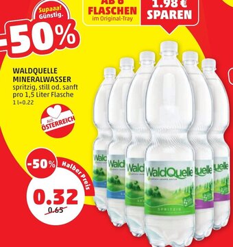 PENNY WALDQUELLE MINERALWASSER spritzig, still od. sanft pro 1,5 Liter Flasche Angebot