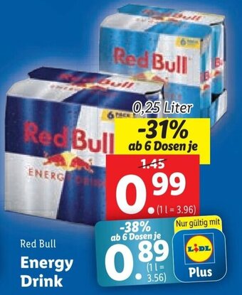 Lidl Red Bull Energy Drink 0,25 Liter Angebot