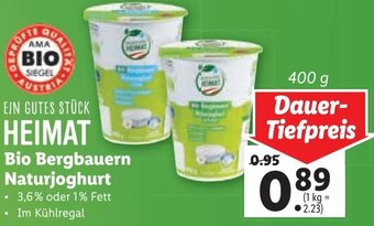 Lidl EIN GUTES STÜCK HEIMAT Bio Bergbauern Naturjoghurt 400 g Angebot