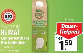 Lidl EIN GUTES STÜCK HEIMALängerhaBio Vollmilch 1 Liter Angebot